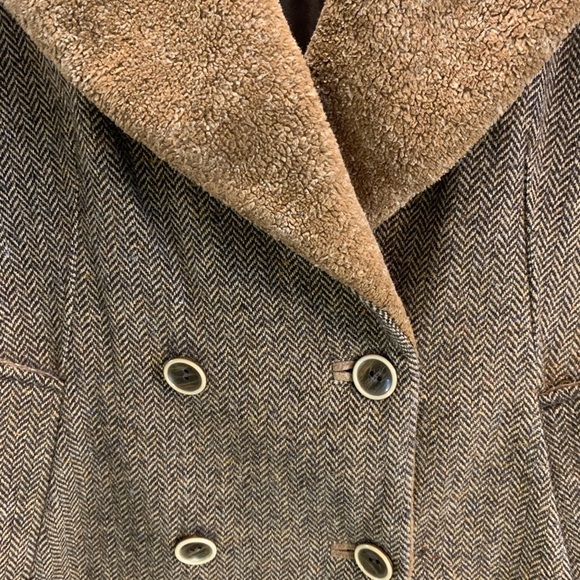 Creenstone Women's Coat Herringbone Pattern with Corduroy Shoulders Size 38 - Picture 8 of 10